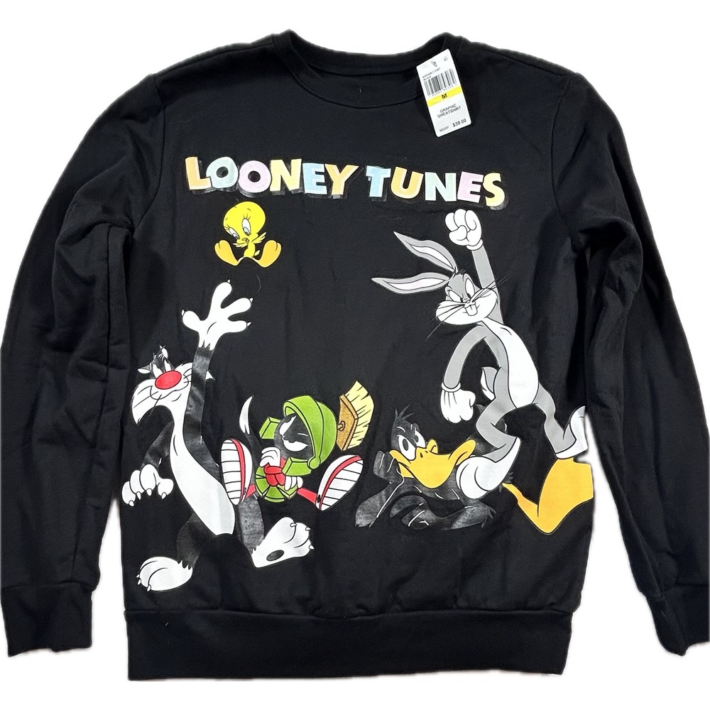 Looney Tunes Bugs Bunny Daffy Duck Tweety Sylvester Sweatshirt Womens M NWT